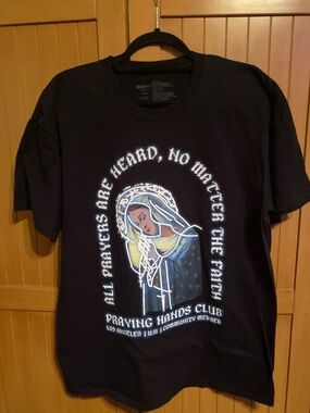 Black Graphic Tee Shirt“Praying Hands Club" limited community release/ Large